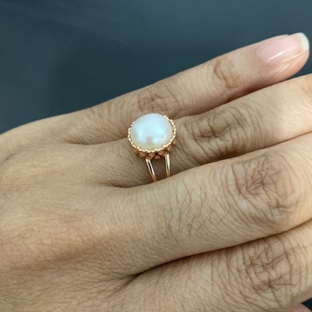 Rose Gold Over Sterling Silver Pearl Ring Size 7.75